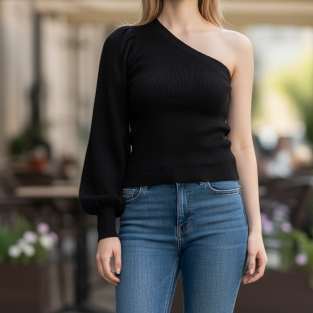ee:some Cold-Shoulder Knit Sweater – Size Large – Black (NWT)